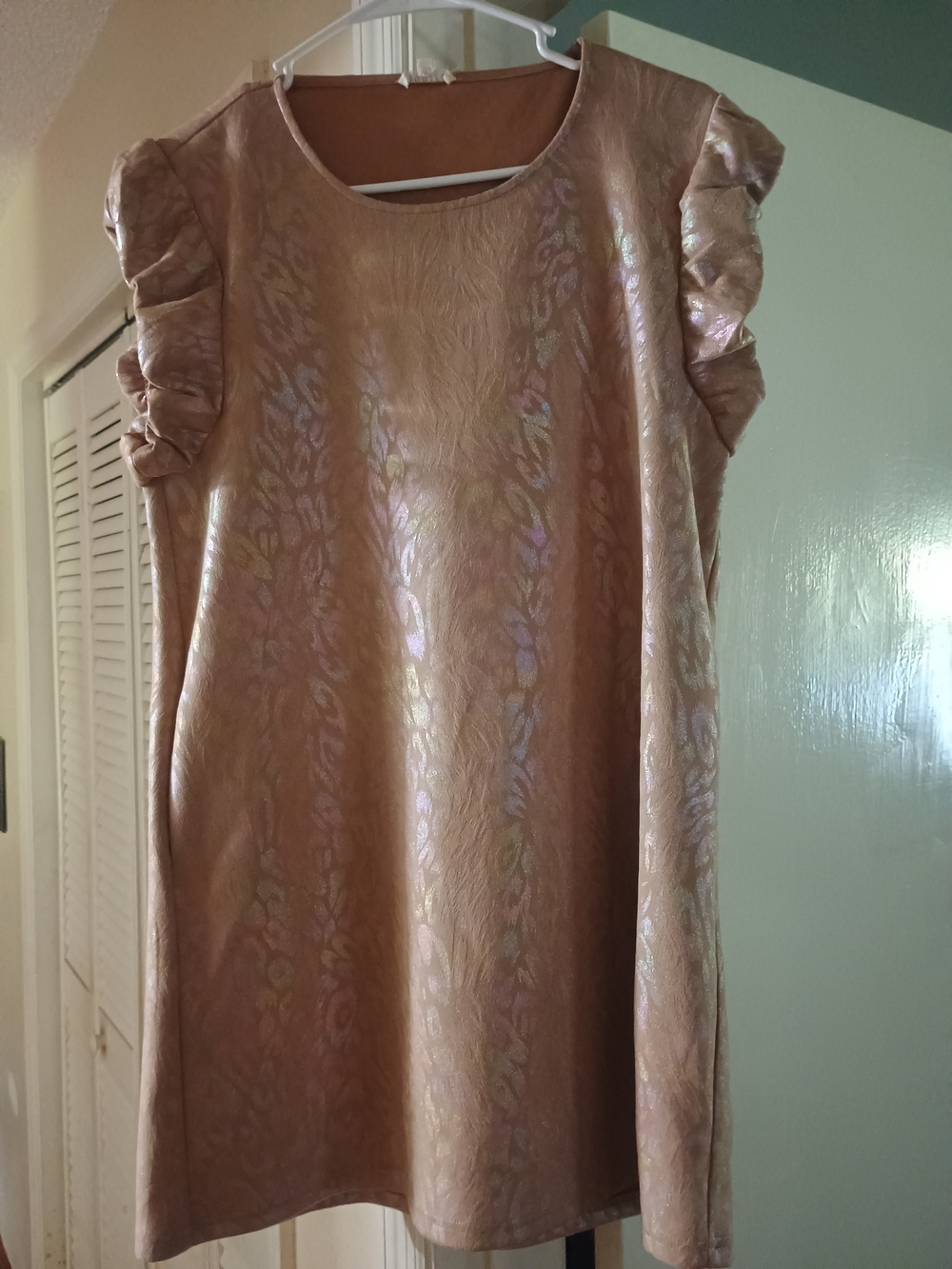 JODIFL Metallic Rose Gold Ruffle Sleeve Midi Dress
